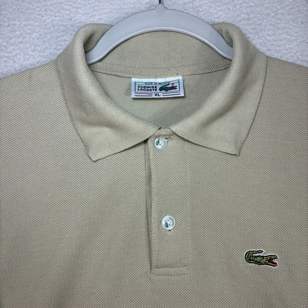 Vintage Chemise Lacoste Polo Shirt Men XL Beige Preppy Tennis 80s Made France